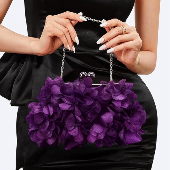 Neiman Marcus Handbags - Neiman Marcus Floral Purple Petal Elegant Evening Purse